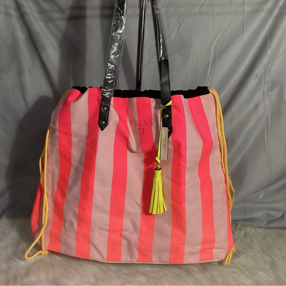 Victoria’s Secret Limited Edition Drawstring Neon Striped Tote, Beach, Pool…Bag - Picture 10 of 10